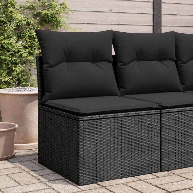 Sofá de jardim sem braços com almofadões vime PE preto-Sofás para exterior-Home Retail