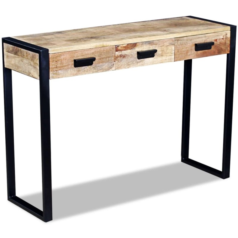 Mesa apoio 3 gavetas madeira de mangueira sólida 110x35x78 cm-Mesas de apoio-Home Retail