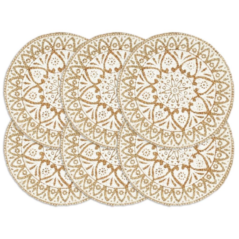 Individuais de mesa 6 pcs juta 38 cm redondo branco-Jogo americano de mesa-Home Retail