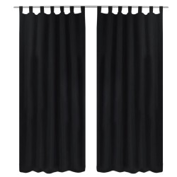 Cortinas de cetim com laços, 2 pcs, preto 140 x 175 cm