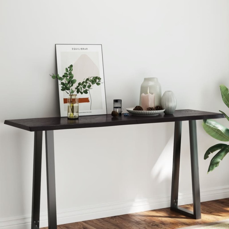 Tampo de mesa com bordas vivas maciço tratado castanho-escuro-Tampos de mesa-Home Retail