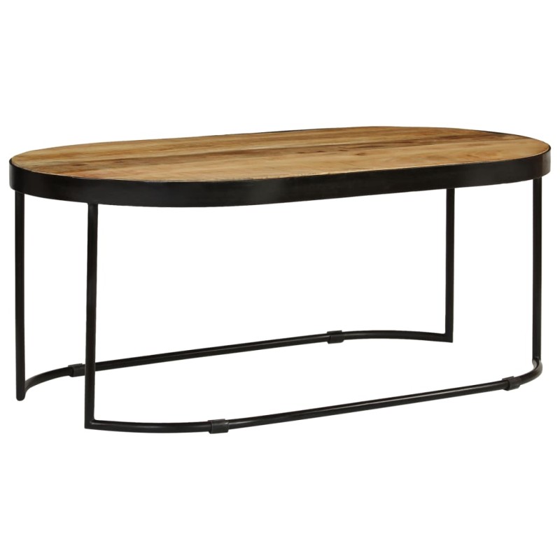 Mesa de centro oval em mangueira maciça áspera e aço 100 cm-Mesas de centro-Home Retail