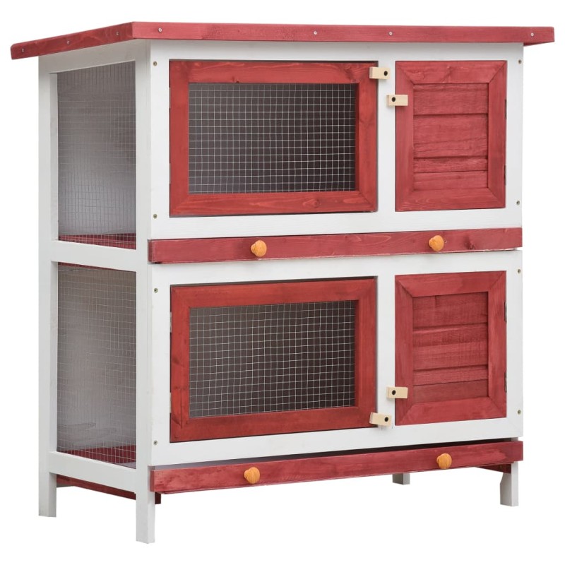 Coelheira de exterior 4 portas madeira vermelho-Casotas e gaiolas para animais pequenos-Home Retail