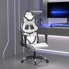 Cadeira gaming massagens couro artificial branco e preto