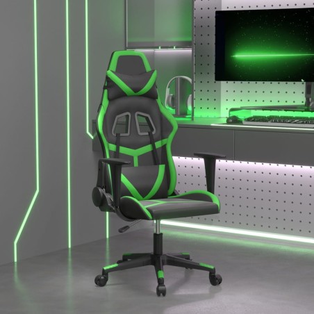 Cadeira gaming massagens couro artificial preto e verde