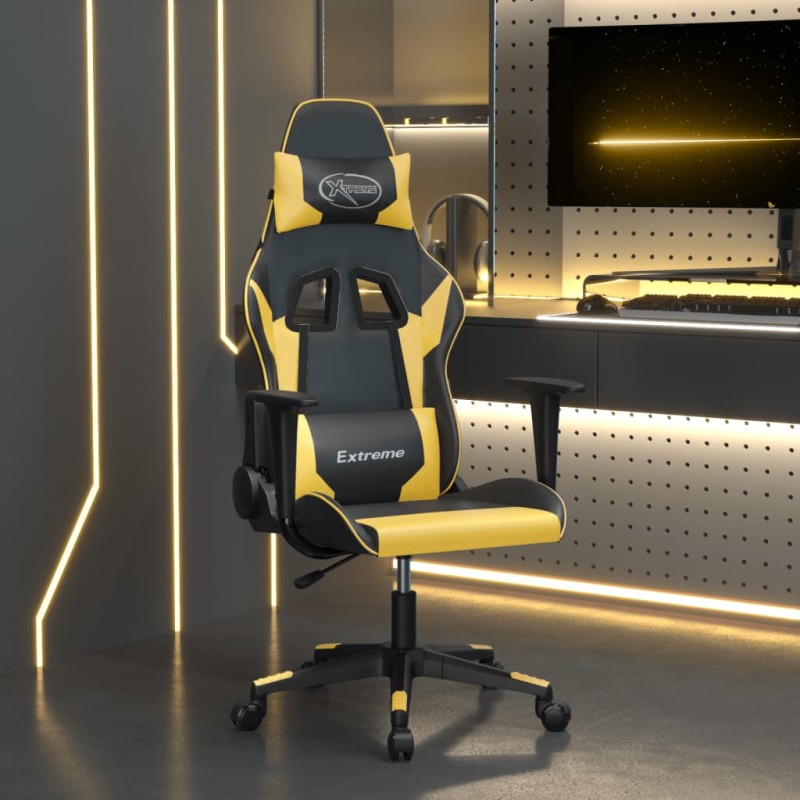 Cadeira gaming massagens couro artificial preto e dourado-Cadeiras de jogo-Home Retail