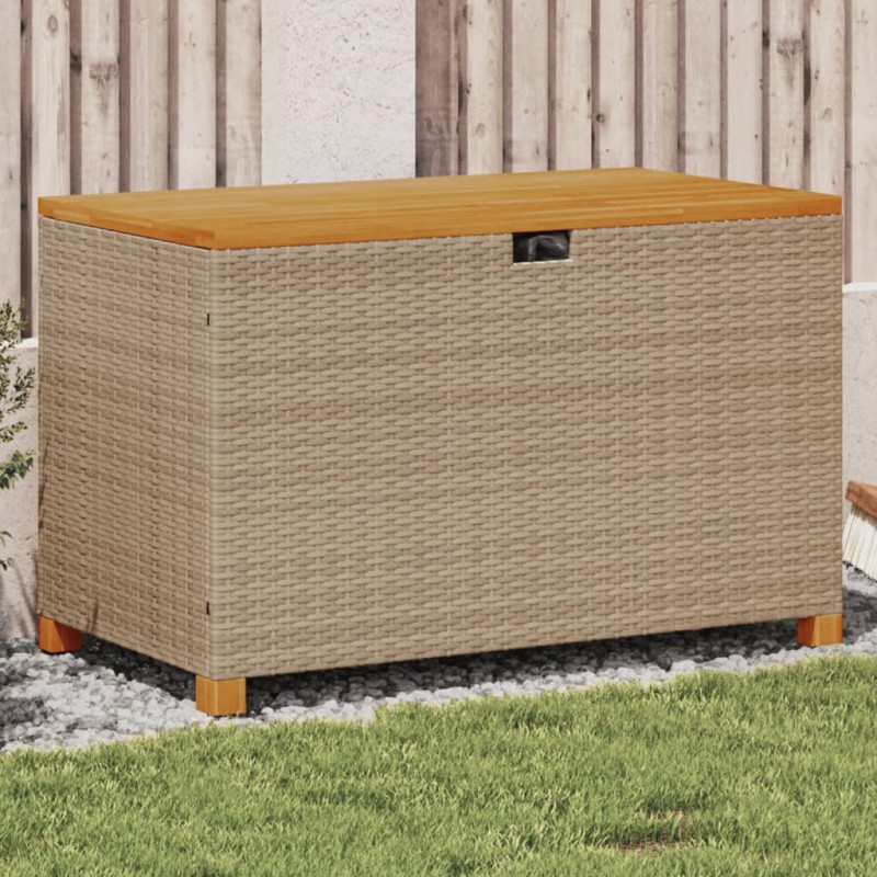 Caixa arrumação jardim 110x55x63 cm vime PE/acácia maciça bege-Baús para armazenamento exterior-Home Retail