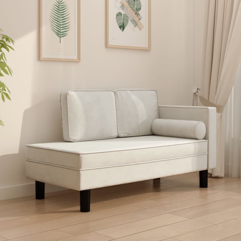 Chaise longue com almofadões e rolo veludo cor creme-Sofás-Home Retail