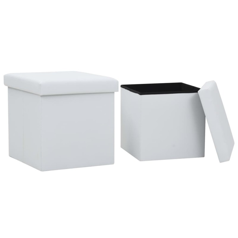 Bancos de arrumação dobráveis 2 pcs couro artificial branco-Cadeiras e bancos dobráveis-Home Retail