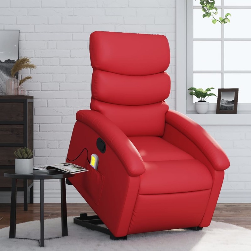 Poltrona massagens reclinável elevatória couro artif. vermelho-Poltronas-Home Retail