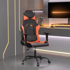 Cadeira gaming massagens couro artificial preto e laranja