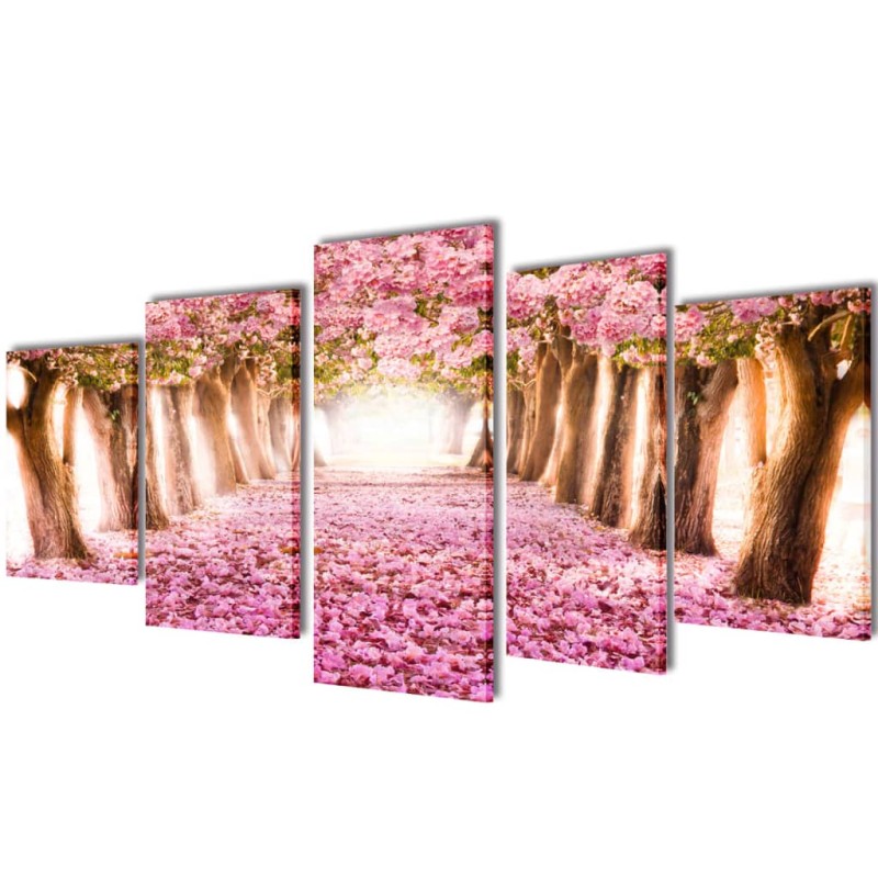 Conjunto de telas de parede flor de cerejeira 100 x 50 cm lona-Pósteres, quadros e artes visuais-Home Retail