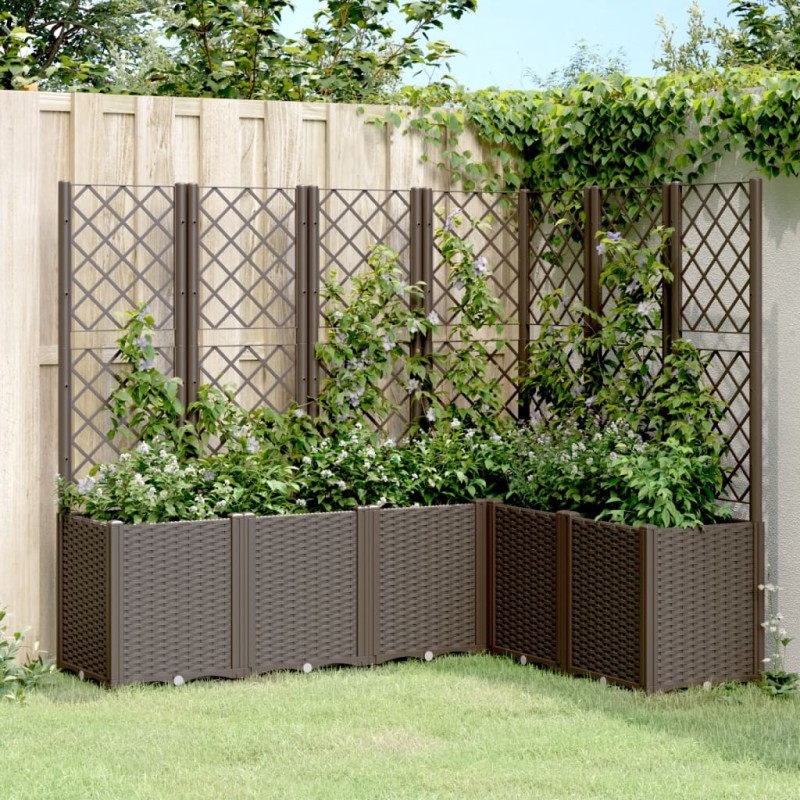 Vaso/floreira de jardim c/ treliça 160x120x140 cm PP castanho-Vasos e floreiras-Home Retail