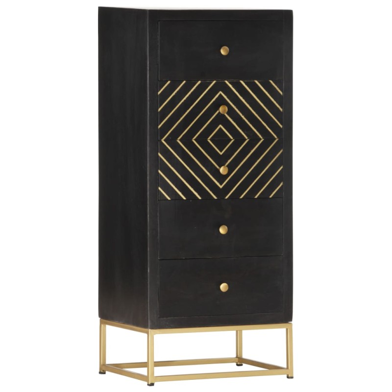 Armário gavetas 45x30x105 cm madeira mangueira preto e dourado-Armários de arrumação & cacifos-Home Retail