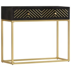 Mesa consola 90x30x75 cm mangueira maciça preto e dourado