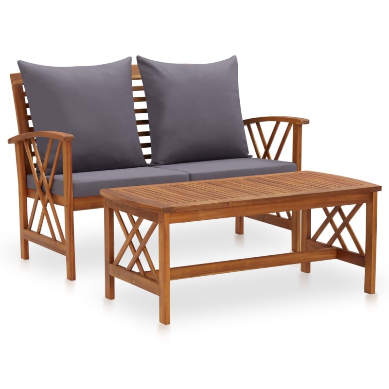 2 pcs conjunto lounge de jardim c/ almofadões acácia maciça-Conjuntos de jardim-Home Retail