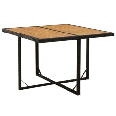 Mesa de jardim 109x107x74 cm vime PE e acácia maciça preto