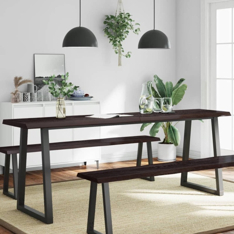 Tampo de mesa com bordas vivas maciço tratado castanho-escuro-Tampos de mesa-Home Retail