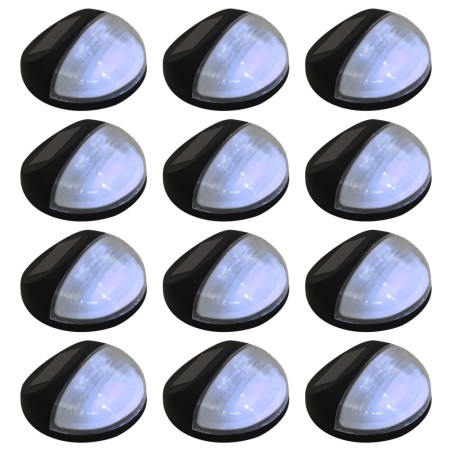 Candeeiro de parede solar LED de exterior 12 pcs preto redondo