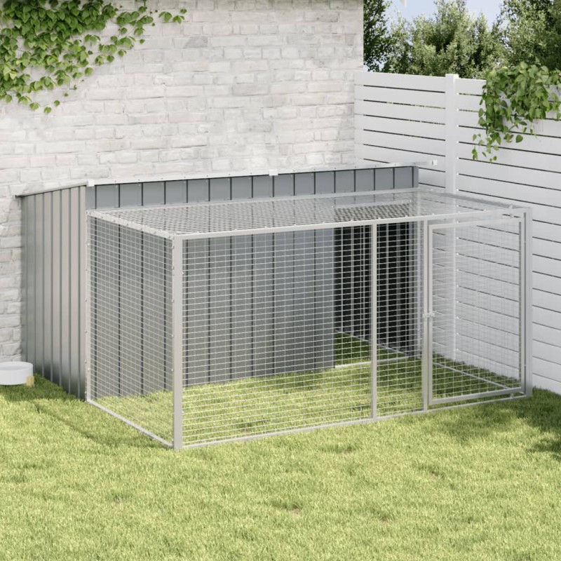 Casota p/ cães c/ parque 197x194x110 cm aço galvaniz. antracite-Casotas para cães-Home Retail