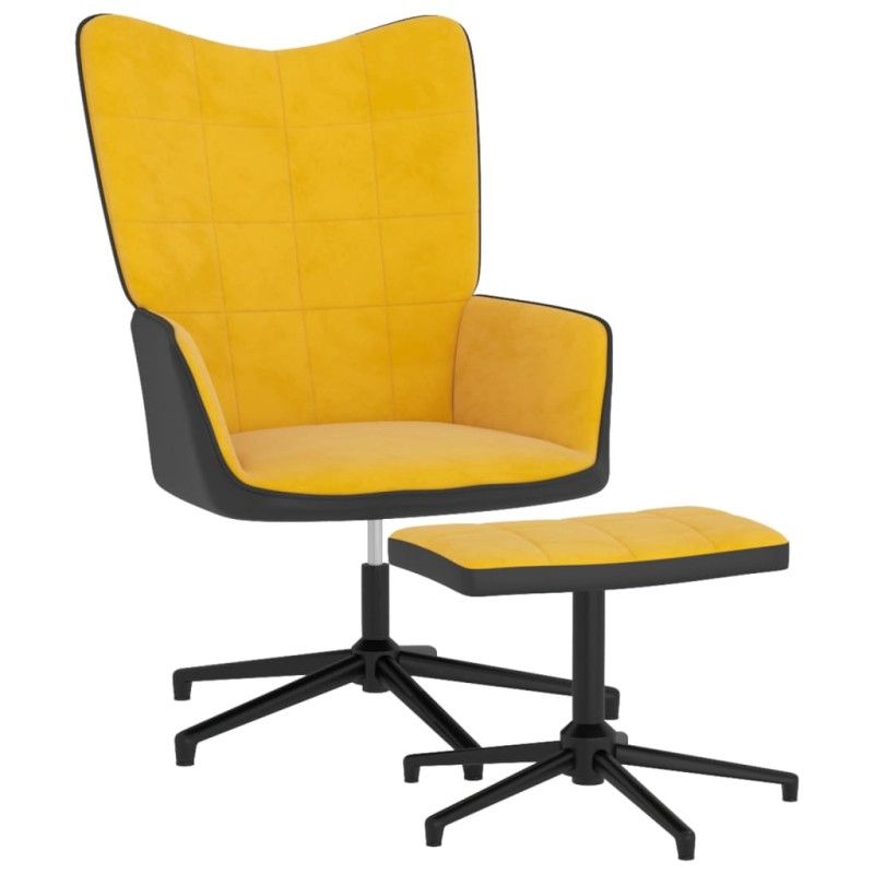 Cadeira de descanso com banco PVC e veludo amarelo mostarda-Poltronas-Home Retail