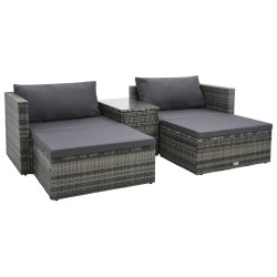 5 pcs conjunto lounge de jardim c/ almofadões vime PE cinzento