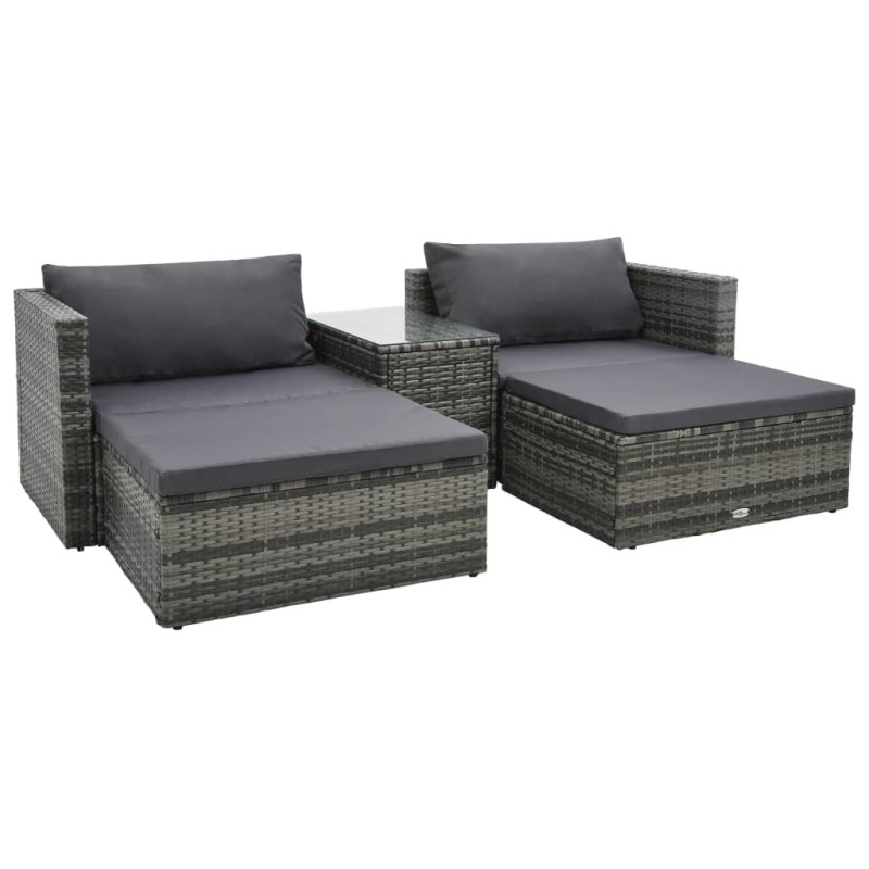 5 pcs conjunto lounge de jardim c/ almofadões vime PE cinzento-Conjuntos de jardim-Home Retail