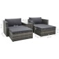 5 pcs conjunto lounge de jardim c/ almofadões vime PE cinzento