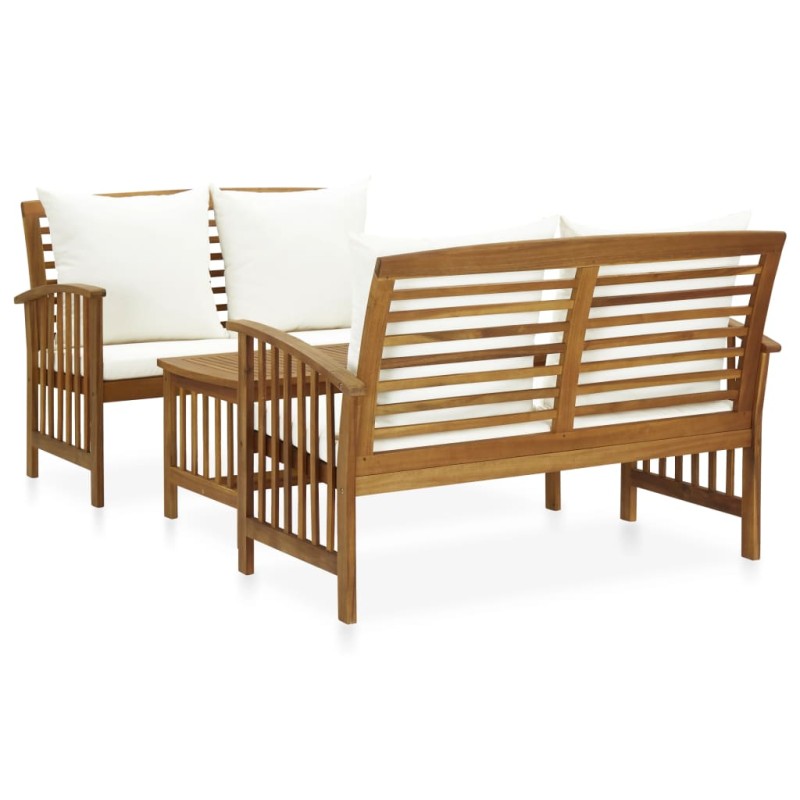 3 pcs conjunto lounge de jardim c/ almofadões acácia maciça-Conjuntos de jardim-Home Retail