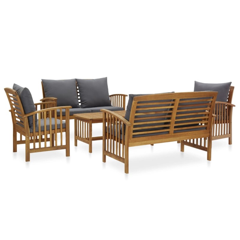 5 pcs conjunto lounge de jardim c/ almofadões acácia maciça-Conjuntos de jardim-Home Retail