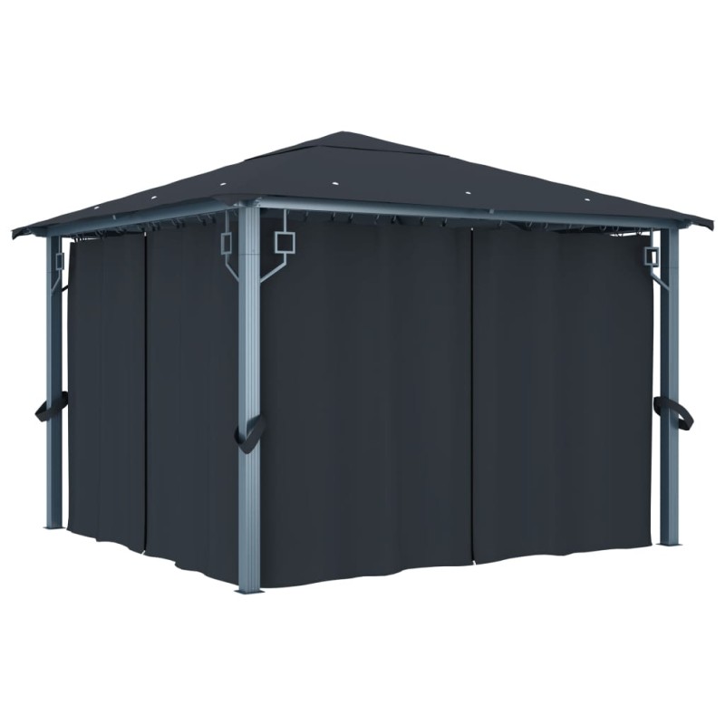 Gazebo com cortina 300x300 cm alumínio antracite-Toldos e gazebos-Home Retail