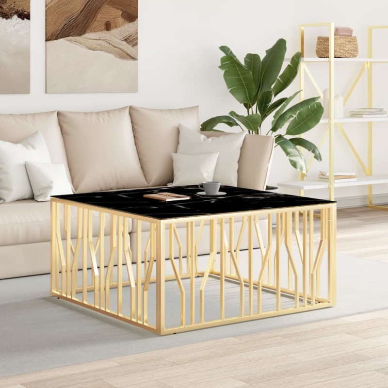 Mesa de centro 100x100x50 cm aço inoxidável e vidro dourado-Mesas de centro-Home Retail