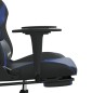 Cadeira gaming c/ apoio para pés couro artificial preto e azul