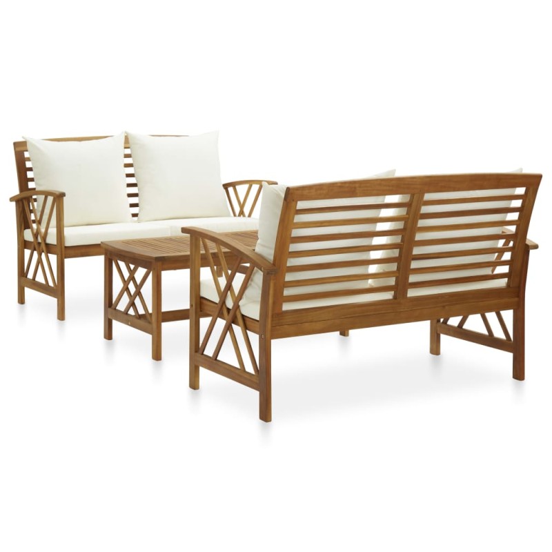 3 pcs conjunto lounge de jardim c/ almofadões acácia maciça-Conjuntos de jardim-Home Retail