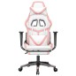 Cadeira gaming com apoio p/ pés couro artificial branco e rosa