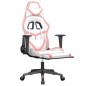 Cadeira gaming com apoio p/ pés couro artificial branco e rosa