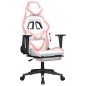 Cadeira gaming com apoio p/ pés couro artificial branco e rosa