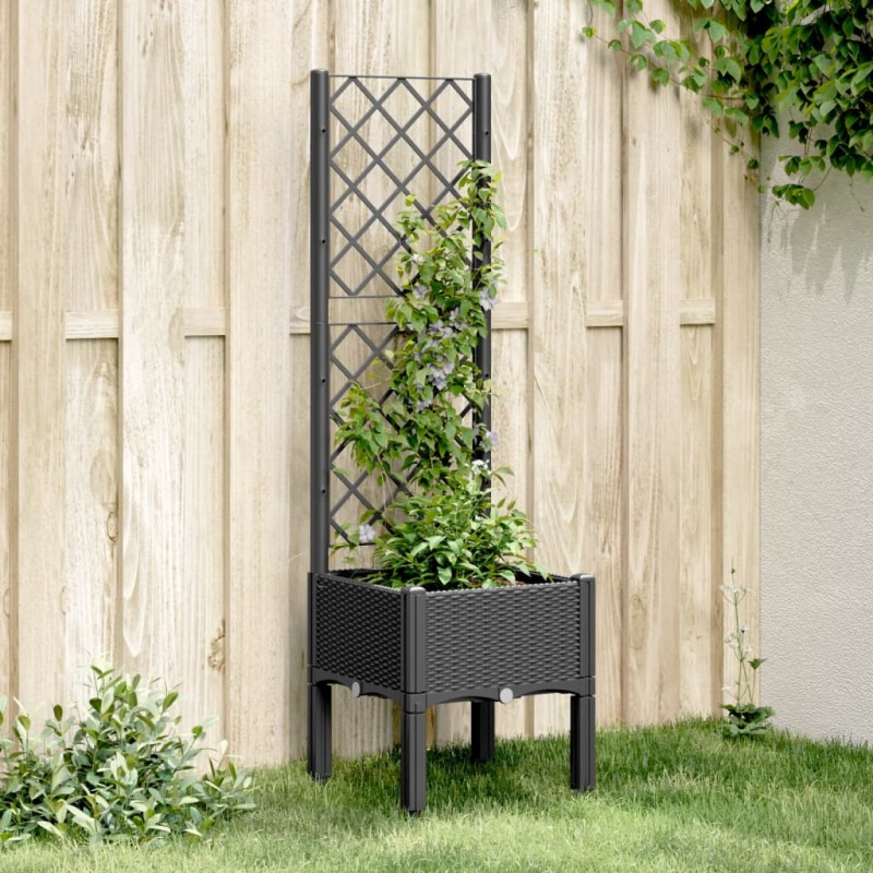 Vaso/floreira de jardim c/ treliça 40x40x142 cm PP preto-Vasos e floreiras-Home Retail