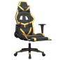 Cadeira gaming c/ apoio pés couro artificial preto e dourado