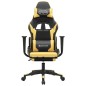 Cadeira gaming c/ apoio pés couro artificial preto e dourado