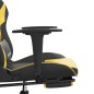 Cadeira gaming c/ apoio pés couro artificial preto e dourado