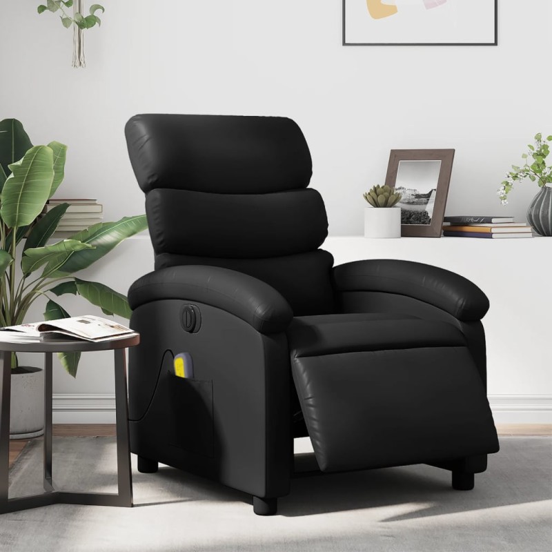 Poltrona massagens reclinável elétrica couro artificial preto-Poltronas-Home Retail