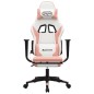 Cadeira gaming com apoio p/ pés couro artificial branco e rosa