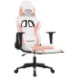 Cadeira gaming com apoio p/ pés couro artificial branco e rosa