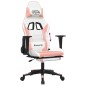 Cadeira gaming com apoio p/ pés couro artificial branco e rosa