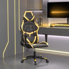 Cadeira gaming couro artificial preto e dourado