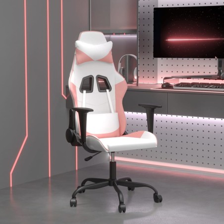 Cadeira gaming couro artificial branco e rosa