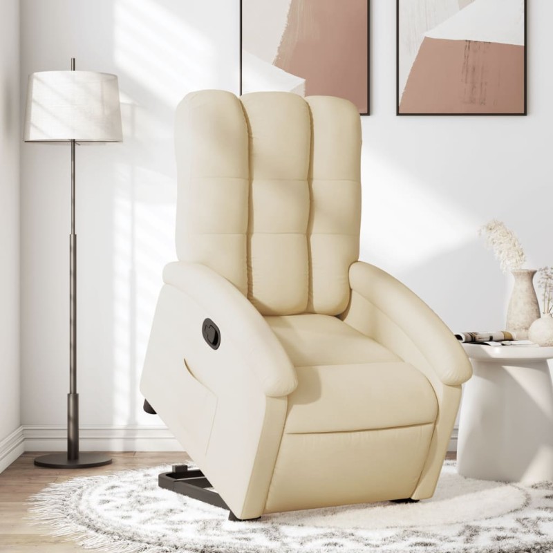 Poltrona reclinável elevatória tecido cor creme-Poltronas-Home Retail