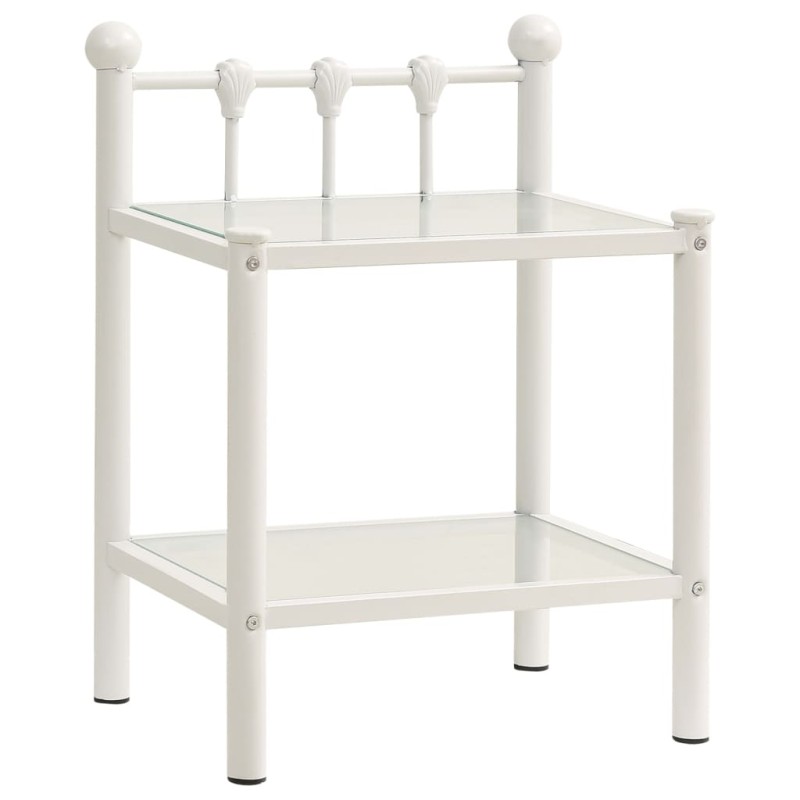 Mesa cabeceira 45x34,5x60,5cm metal branco e vidro transparente-Mesas-de-cabeceira-Home Retail