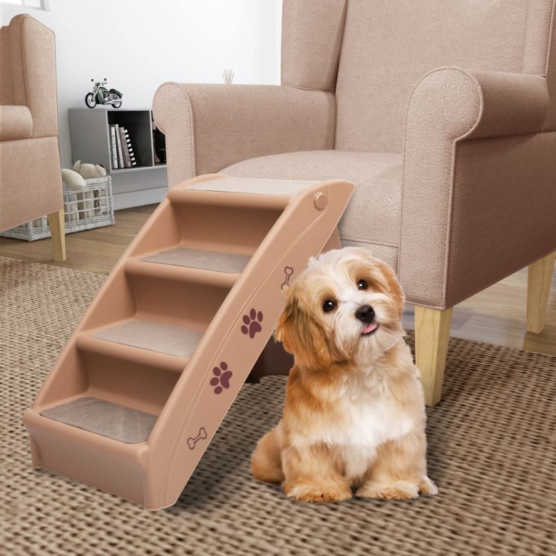 Escadas para cães dobráveis 62x40x49,5 cm castanho-Escadas e rampas para animais de estimação-Home Retail